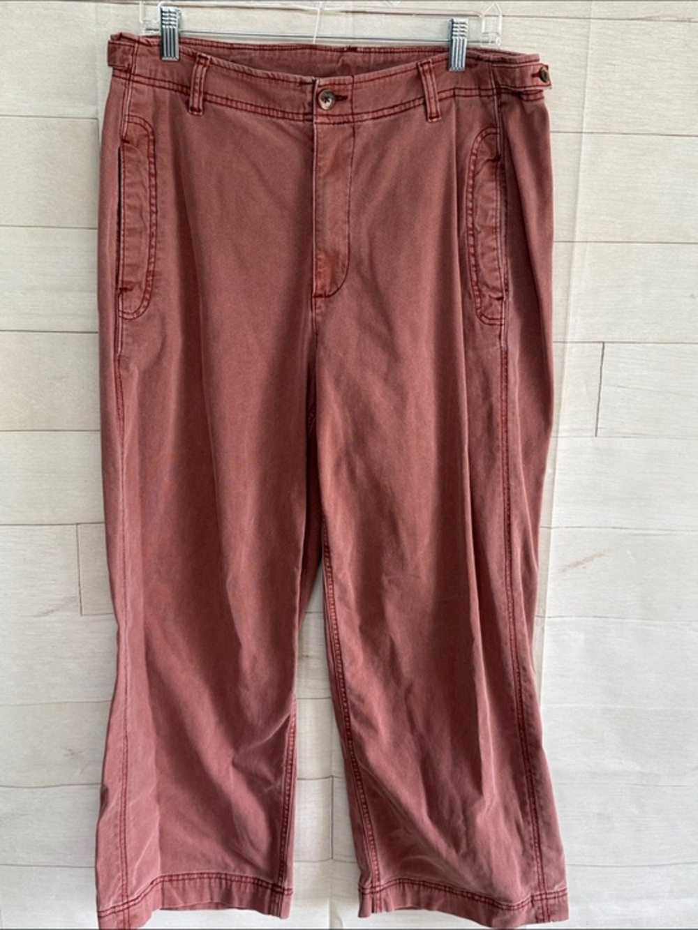 Women's Old Navy Utility Wide Leg Pants Adjustable Waist Size 14 Washed Rust